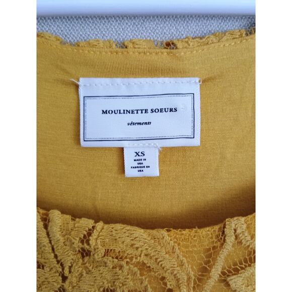 Anthropologie Moulinette Sœurs Dress Women XS Yellow Bergamot Floral Lace Twee - Picture 3 of 6